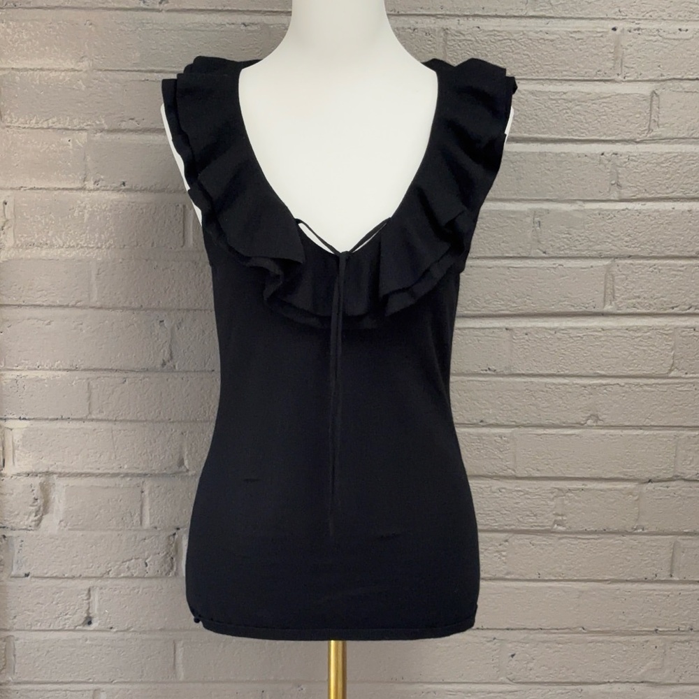 Frame sleeveless black ruffled knit sweater top L - Picture 3 of 12